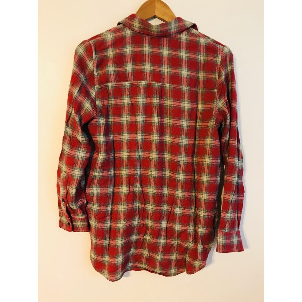 Madewell Women's Small Red & Pink Button Down Flannel Plaid Long Sleeve Shirt - Picture 4 of 5